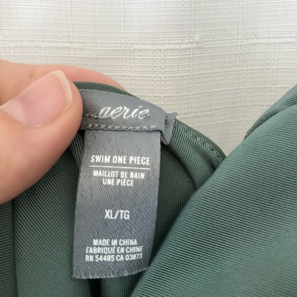 AERIE Cheeky Side Ring One Piece Swimsuit GREEN open back adjustable padded XL - Picture 6 of 10